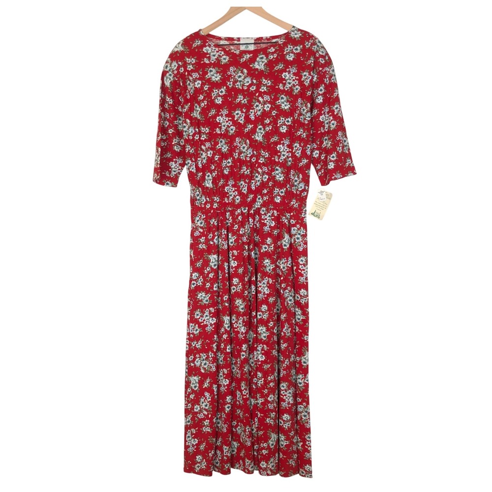 Vintage Faith Mountain Red Floral Maxi Dress with Short Sleeves